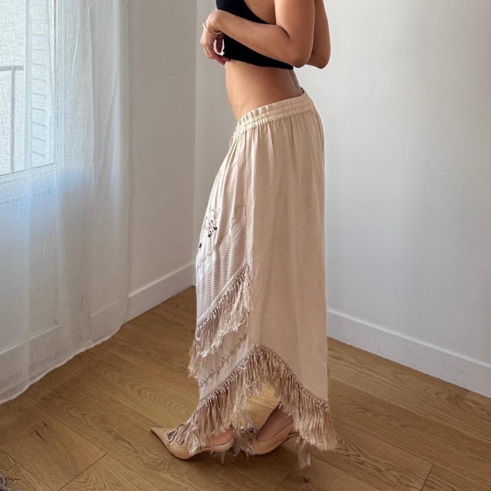 Boho Cream Maxi Skirt with Fringe - Picture 2 of 5